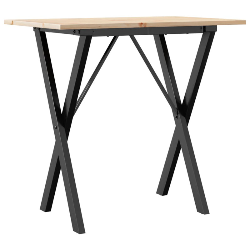 vidaXL Dining Table X-Frame Solid Wood Pine and Steel, 75cm H x 80cm L x 50cm W