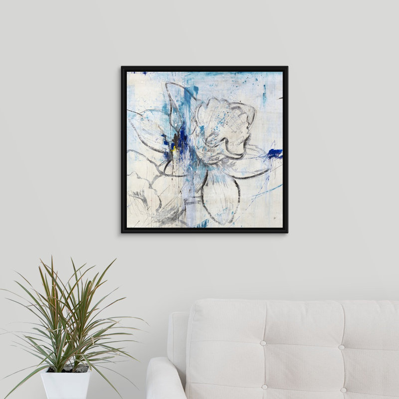 « genesis ii », peinture sur toile, H 25,7 po x l 25,7 po x p 1,75 po, Cadre flottant noir