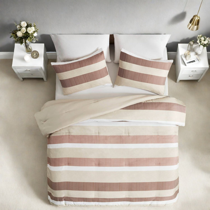 Comfortable Striped Terracotta Bedding Set, Polyester Material For Home