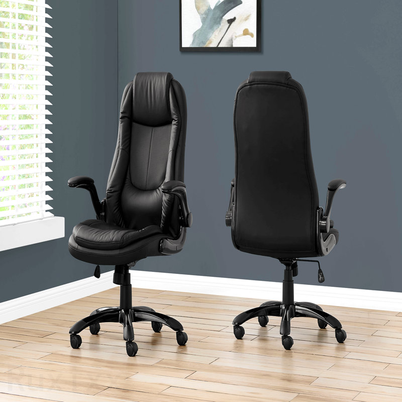 Fauteuil de bureau noir en similicuir noir, hauteur réglable, pivotant, ergonomique, accoudoirs, bureau d'ordinateur, contemporain moderne