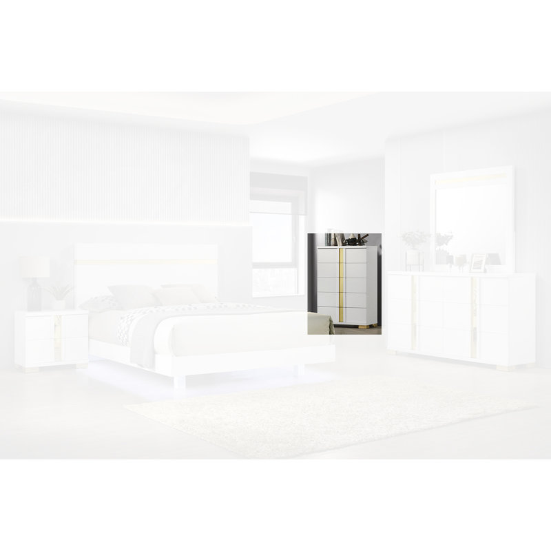 Commode 5 tiroirs Riegel, Blanc