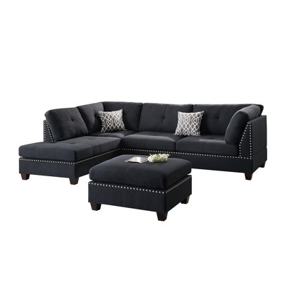 3-Pcs Sectional Sofa  Polyfiber Cushion Sofa Chaise Ottoman Reversible Couch Pillows