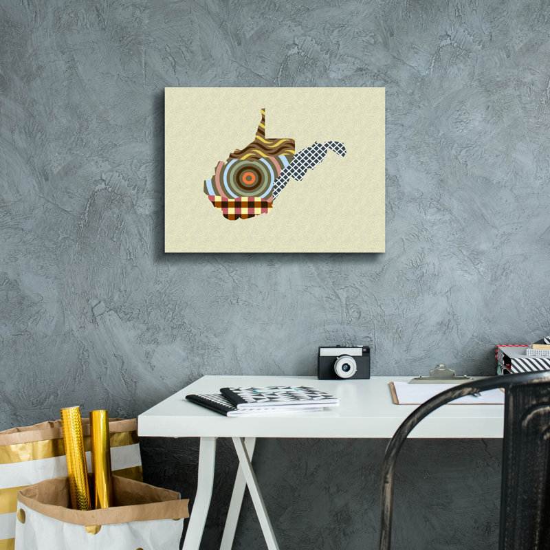 «West Virginia State Map» par Lanre Adefioye, art mural sur toile, H 12 po x l 16 po x P 0,75 po