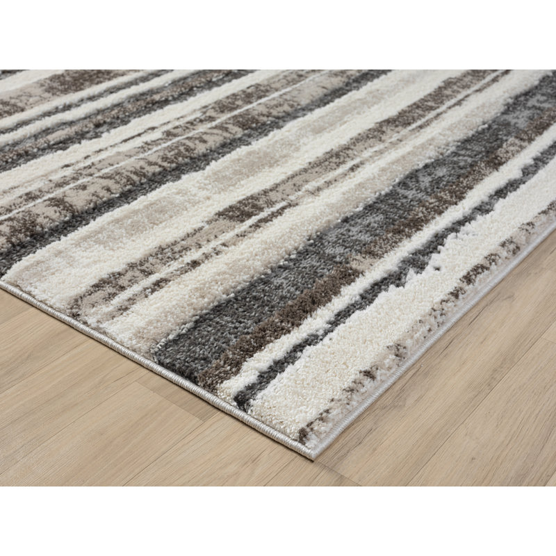 Annais Modern Embossed Contemporary Living Room Area Rug - Striped Design,Mocha, Rectangle 80 x 150 cm