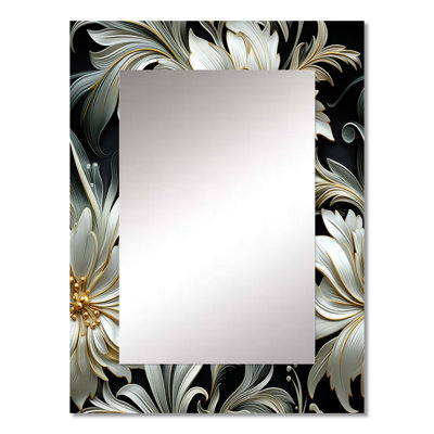 Burgeo Exotic Grey And Black Flowers Pattern - Floral Decorative Mirror, Cottage Wall Mirror, Printed Metal Art