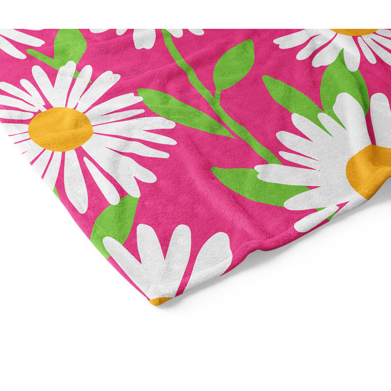 Couverture en velours de molleton Sweet Daisy, Floral rose vif, L 60 po x l 50 po