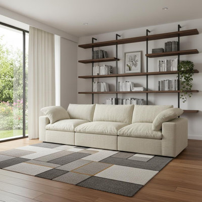 Canapé modulaire 120 po en mélange de lin kaki avec coussins décoratifs