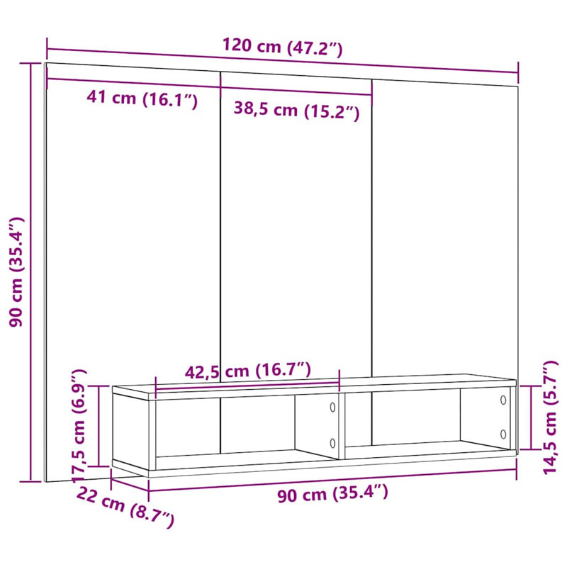 Wall TV Cabinet 120 X 23.5 X 90 Cm Engineered Wood, Old Wood