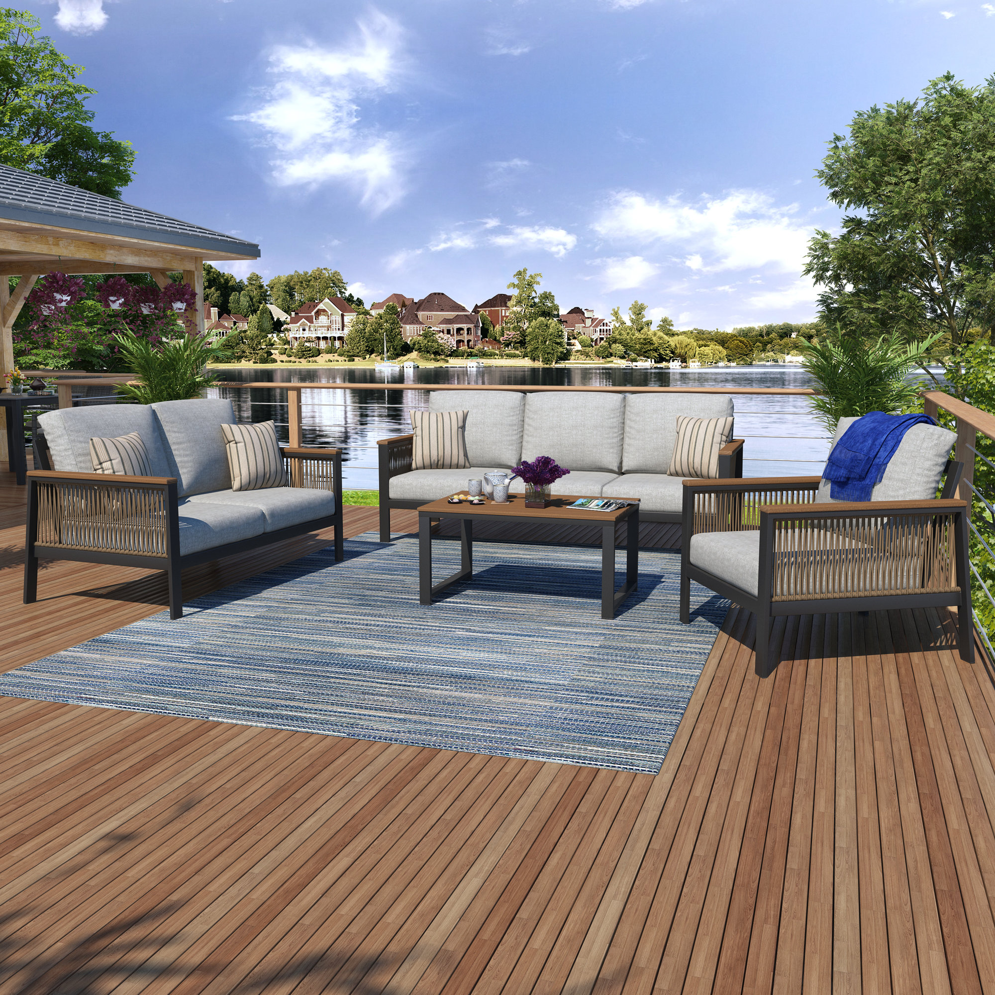 Townsend 4 Piece Sunbrella® Sofa Seating Group with Cushions, Canvas Granite