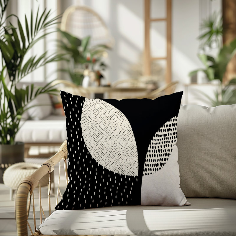 Coussin carré intérieur / extérieur pia, H 17 po x l 17 po, Blanc cassé / noir