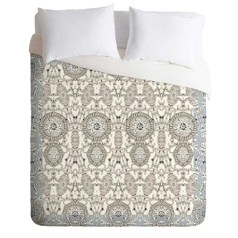 Housse de couette Gabriela Fuente, Housse de couette simple / simple TG et 1 taie dé, Crème / gris