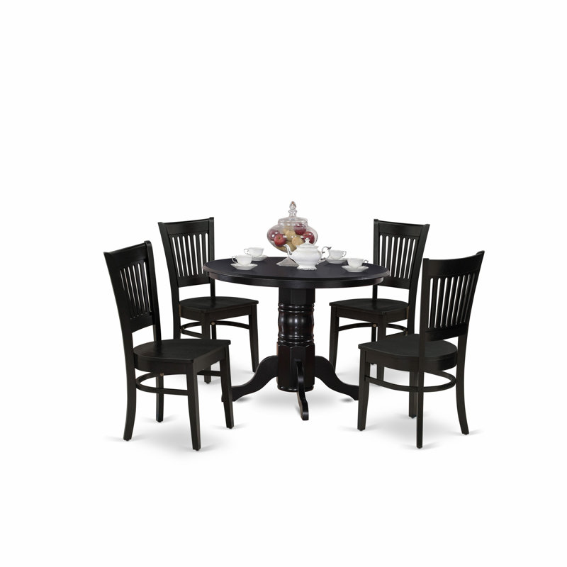 Ensemble de salle à manger 5 pièces comprenant une table de cuisine ronde avec piédestal et 4 chaises de salle à manger, noir