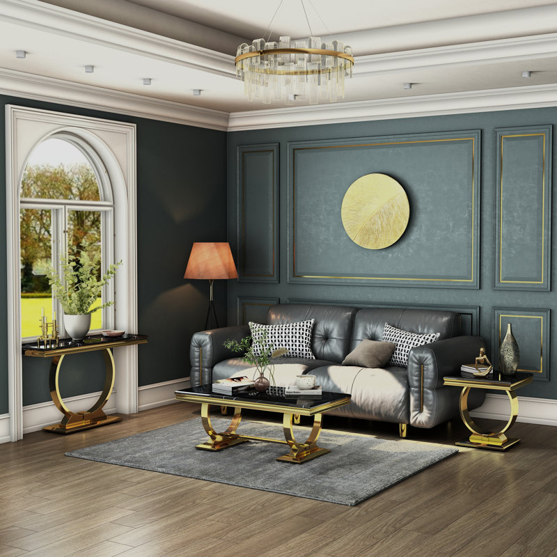 Ensemble de 2 tables de bout noires et dorées avec base en U