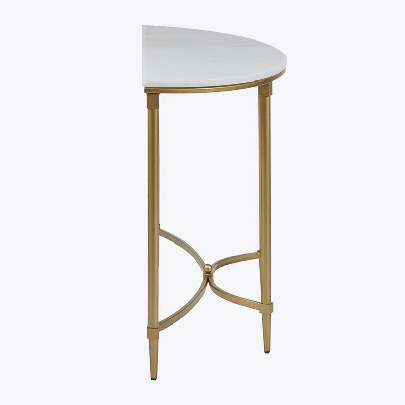 Elegant Bordeaux Demilune Console with White Marble Top and Gold Legs
