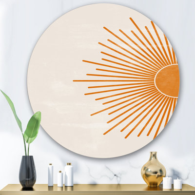 «Orange Sun Print I» - art mural moderne en cercle métallique