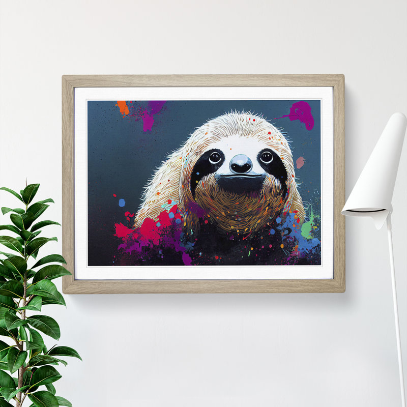 Sloth Splash Vol.1 Abstract - Framed Print, 46cm H x 64cm W x 2cm D, Oak