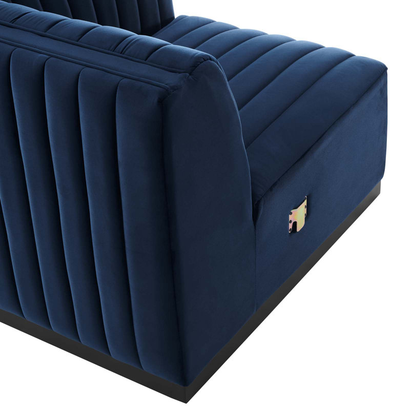 Conjure Channel Tufted Loveseat, Black, Navy Blue Velvet