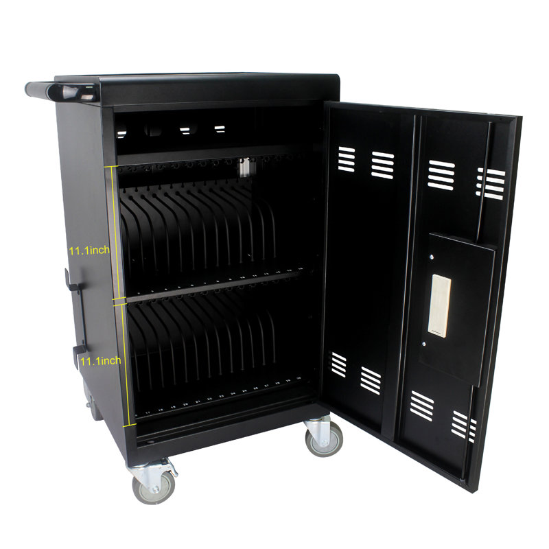 Mobile Charging Cart And Cabinet For Tablets Laptops 30-Device With Combination Lock--Black, Black