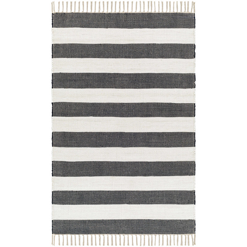 Tapis rayé en coton tissé à plat à la main Anayah, Rectangle 6 pi x 9 pi