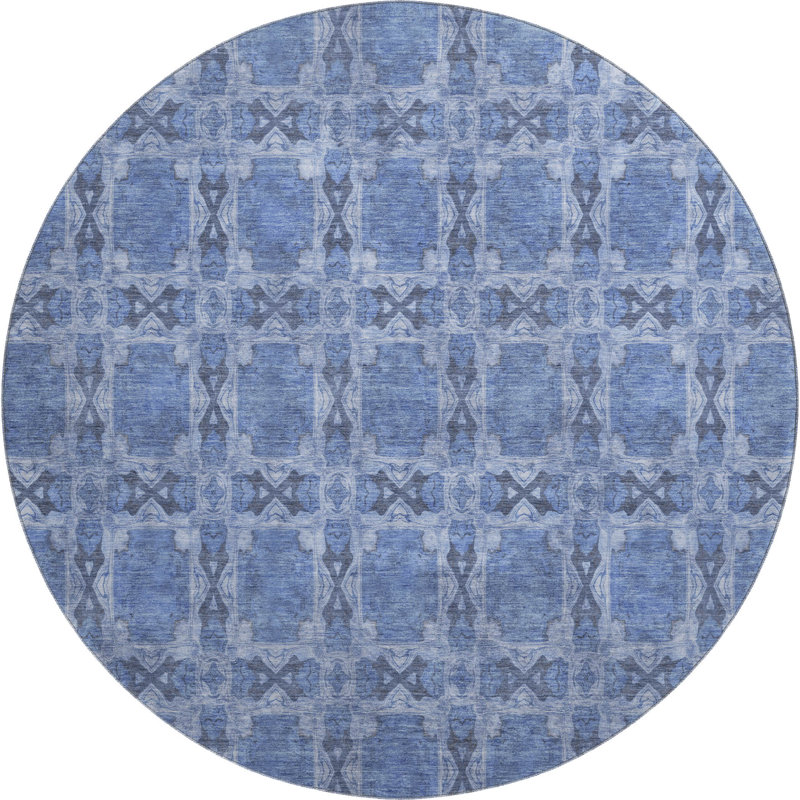 Premium Machine Washable Cerrito AMF564 Denim Rug, Round 8'