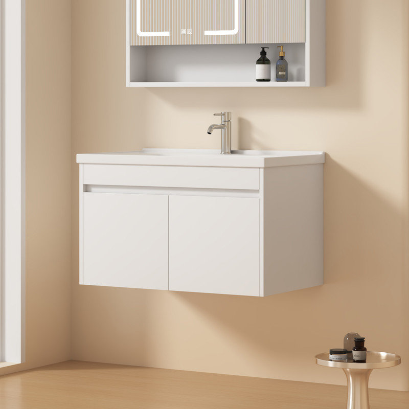 Ensemble de meuble-lavabo 32 po avec lavabo, petit meuble-lavabo mural avec porte flottante moderne, drain escamotable, siphon inclus (sans robinet)