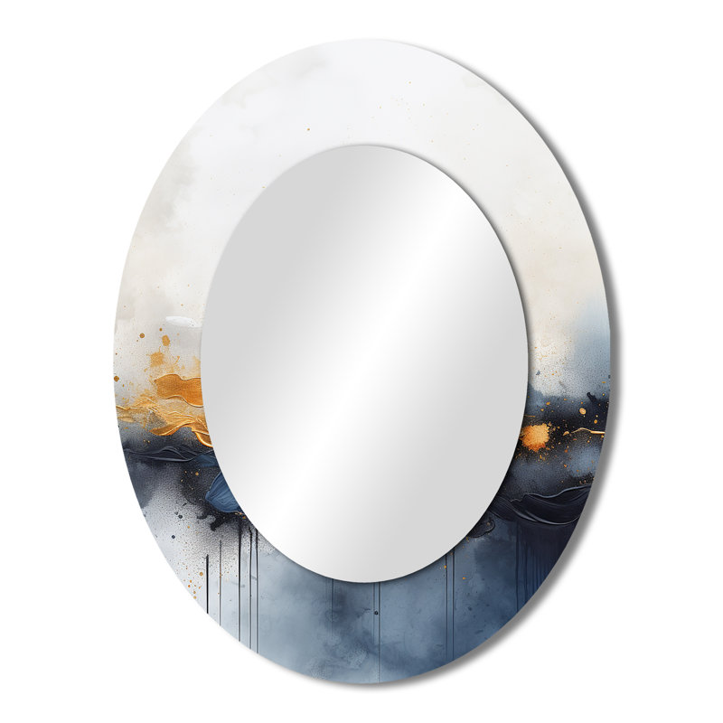 Blue And Yellow Fluid Harmony Abstract Painting I - Blue Oval Wall Mirror Decor, 43" x 33"