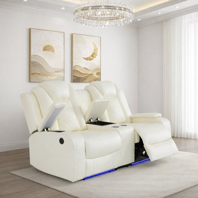 Canapé inclinable électrique en cuir respirant à deux moteurs de 73 po avec accoudoirs de rangement et lumières DEL bleues Averl