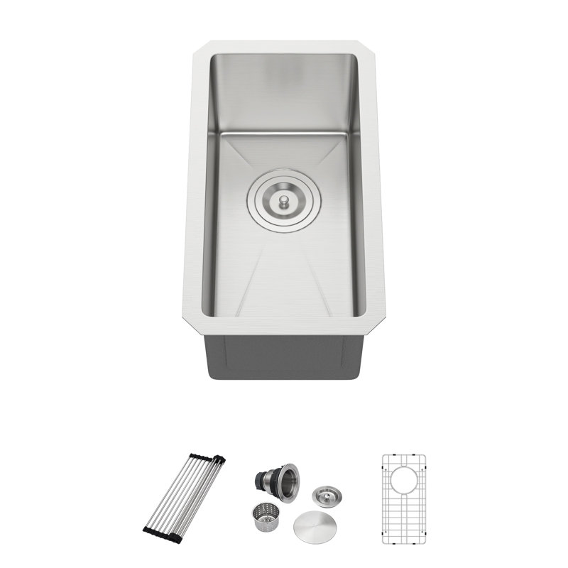 10" L X 18" W Undermount 16 Gauge Single Bowl Stainless Steel Bar Kitchen Sink With Accessories