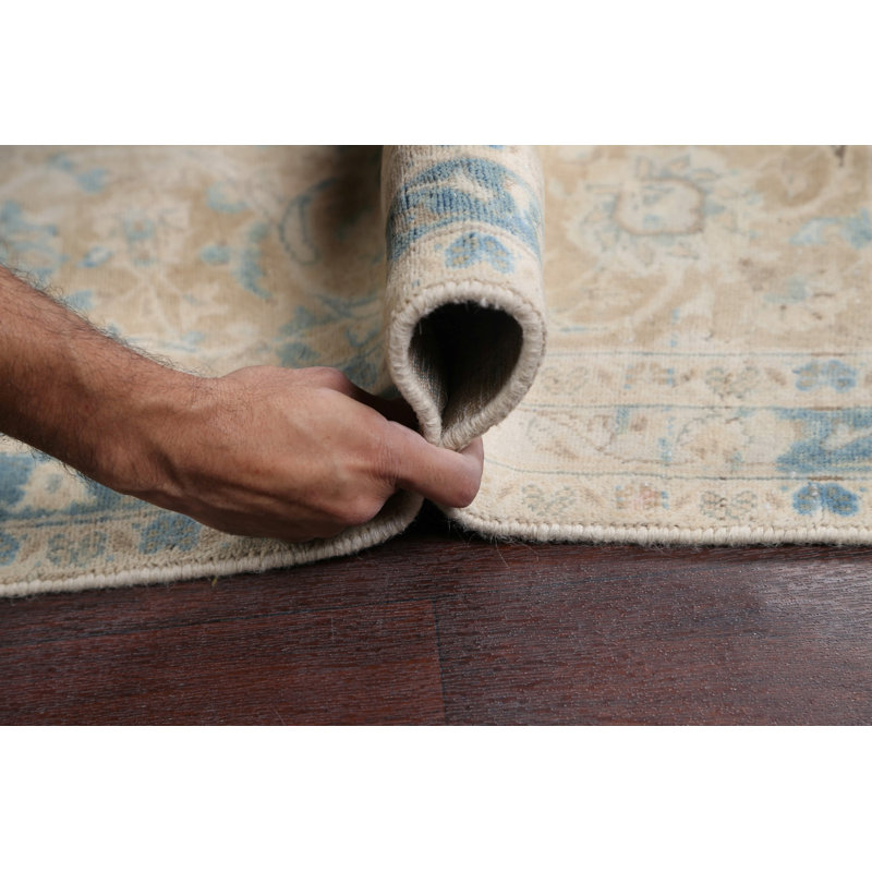 Tapis décoratif en laine noué à la main de conception unique 8 pi 2 po x 12 pi 2 po Diderich Ivoire/bleu