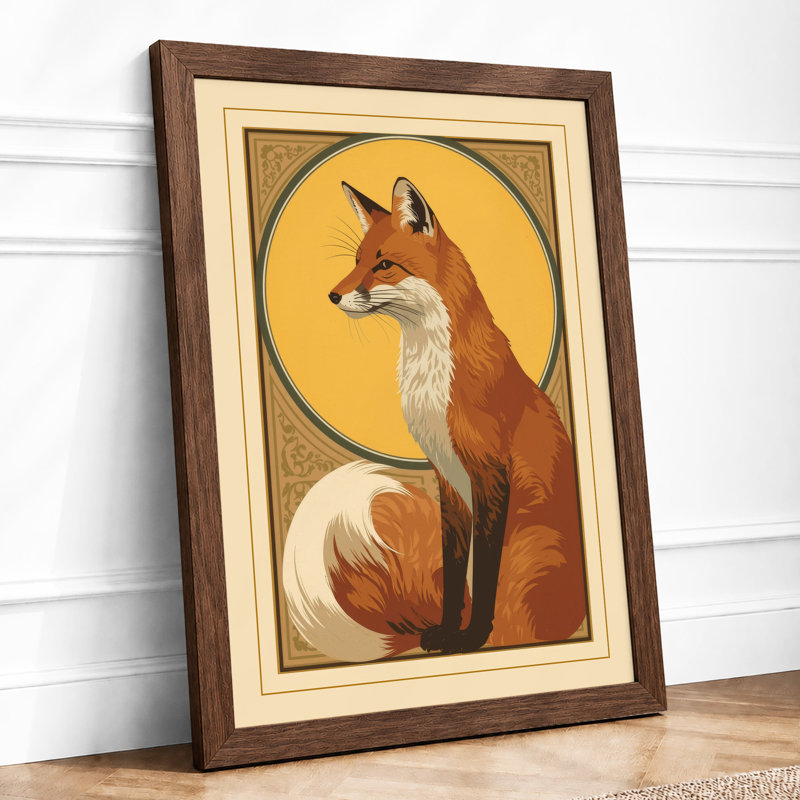 Red Fox in Profile Art Deco - Framed Print, A1 - 84.1 x 59.4 cm, Walnut