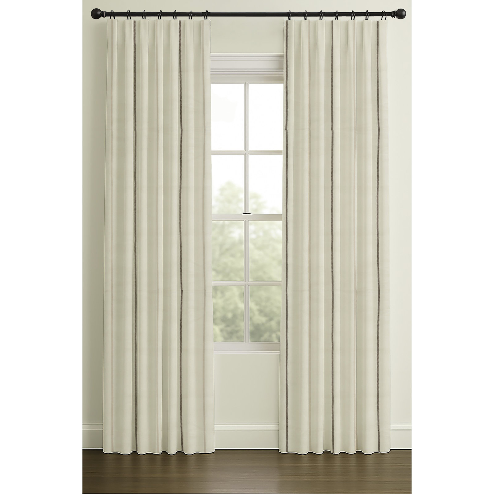 120" Inverted Pleat Blackout Lining Herringbone Linen White - Stripe, Inverted Pleat, Single, 33" W x 132" L