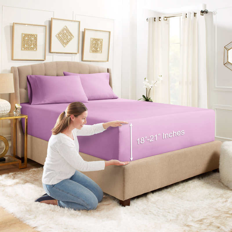 Microfiber Sheet Set, California King Sheet Set with 2 Pillowcases, Lavender Dream