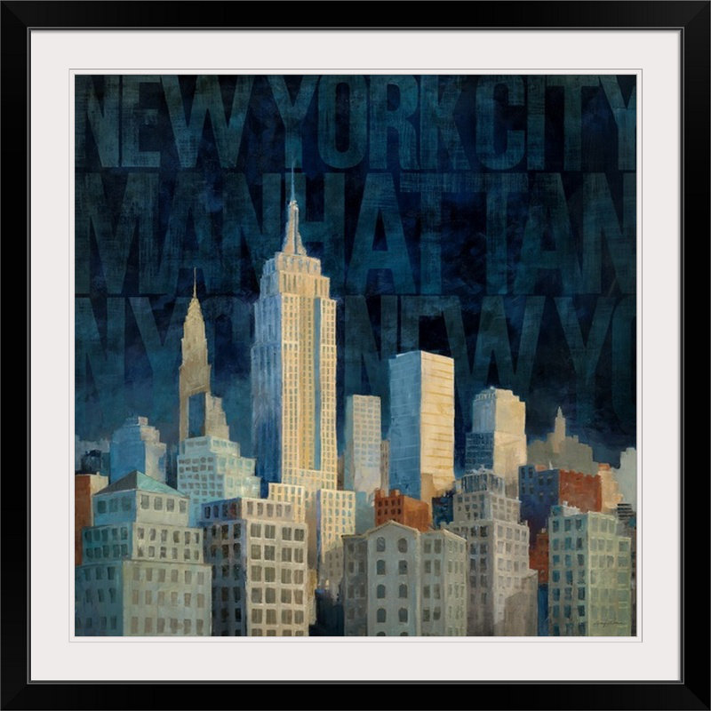 «Midnight in Midtown Words», impression de Kiralynn, H 20" x l 20" x P 1", Cadre noir