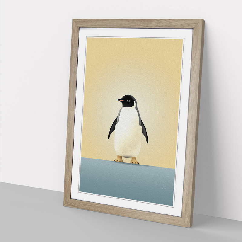 Penguin Minimalism No.4 - Single Picture Frame Print on Wood, Oak Framed, 64cm H x 46cm W x 2cm D