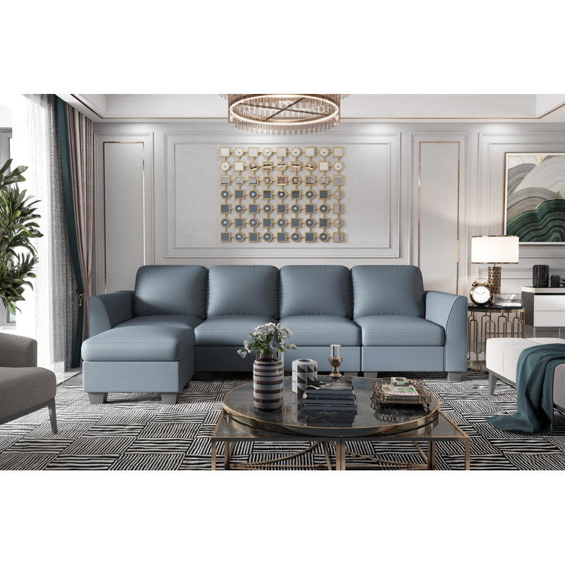 Surbiton Upholstered L-Shaped Sectional Reversible, Dark Blue Tech Fabric