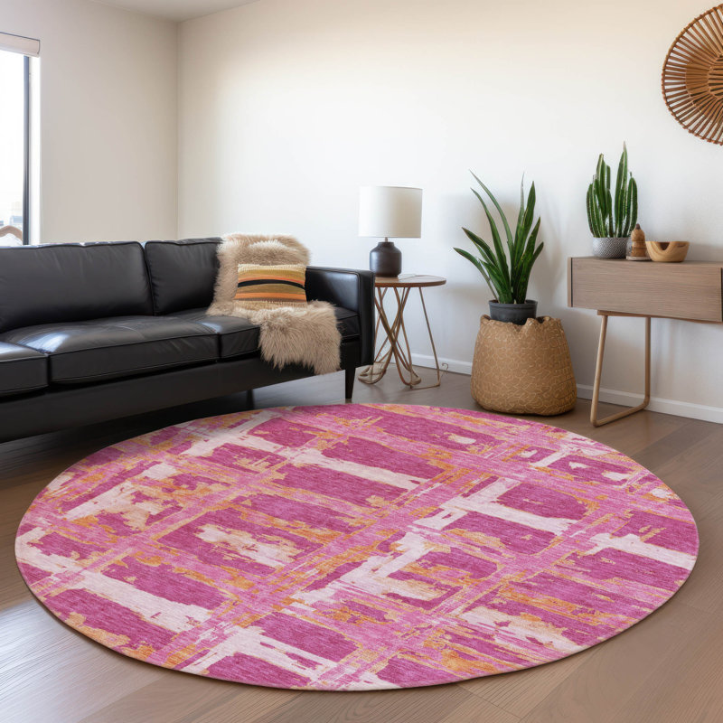 Mahaney Washable Striped Indoor / Outdoor Rug, Round 8'
