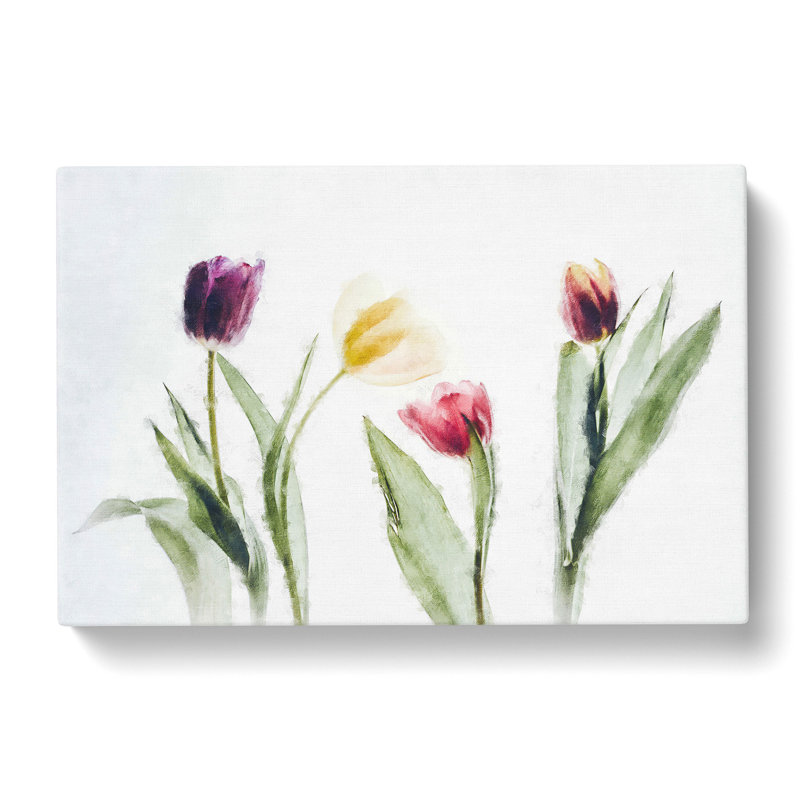 Colourful Tulip Flowers Painting - Wrapped Canvas, 50cm H x 76cm W x 3cm D