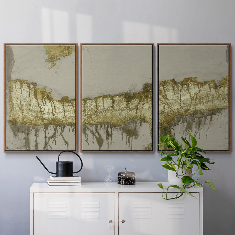 Printed Gilded Neutral Ravine VII - Multi Piece Framed Canvas, 40" H x 78" W x 2" D, Walnut
