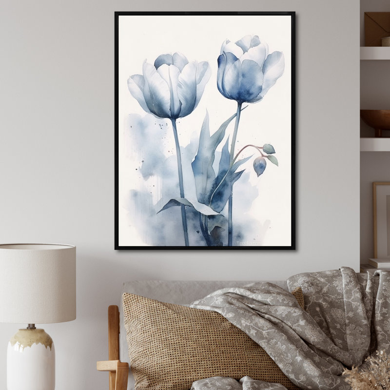 Tulipe Dreams III - décoration murale florale, Cadre flottant noir, H 20 po x l 12 po x P 1 po