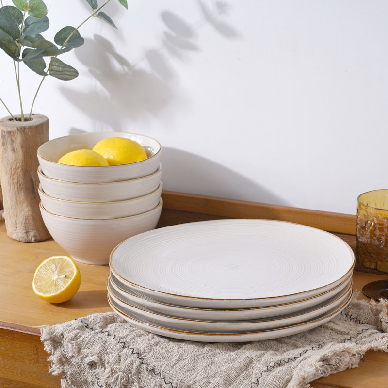 Adomas 12 Piece Dinnerware Sets, Dish Set for 4, Ivory