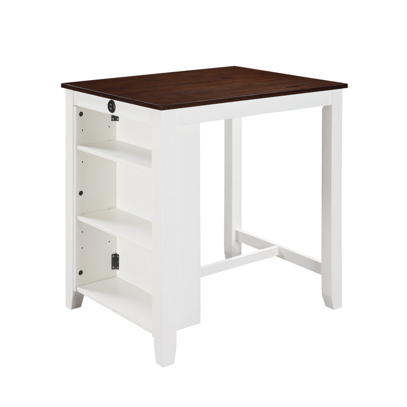 Graham 36-inch White Finish Small Space Counter Height Dining Table with USB Charging Ports and Storage Shelves — Modern Compact Dining Table for Apartments & Breakfast Nooks