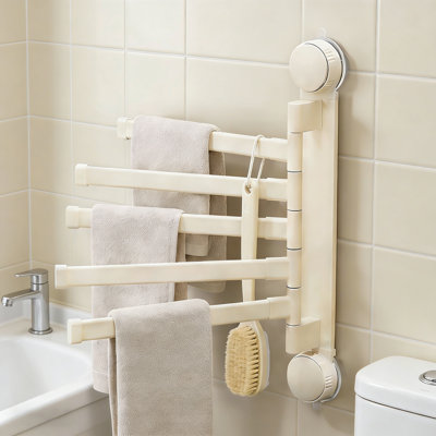 5-Arm 270° Rotating Swivel Suction Cup Space-Saving Towel Rack Bar for Bathroom/Kitchen/Balcony