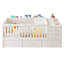 Lit de bébé convertible en lit de jour avec tiroirs, lit de bébé 2 en 1 avec garde-corps en bois, table à langer et tiroirs de rangement, compatible avec les matelas standard pour tout-petits américains, lit pour tout-petit avec barrière de sécurité, blanc