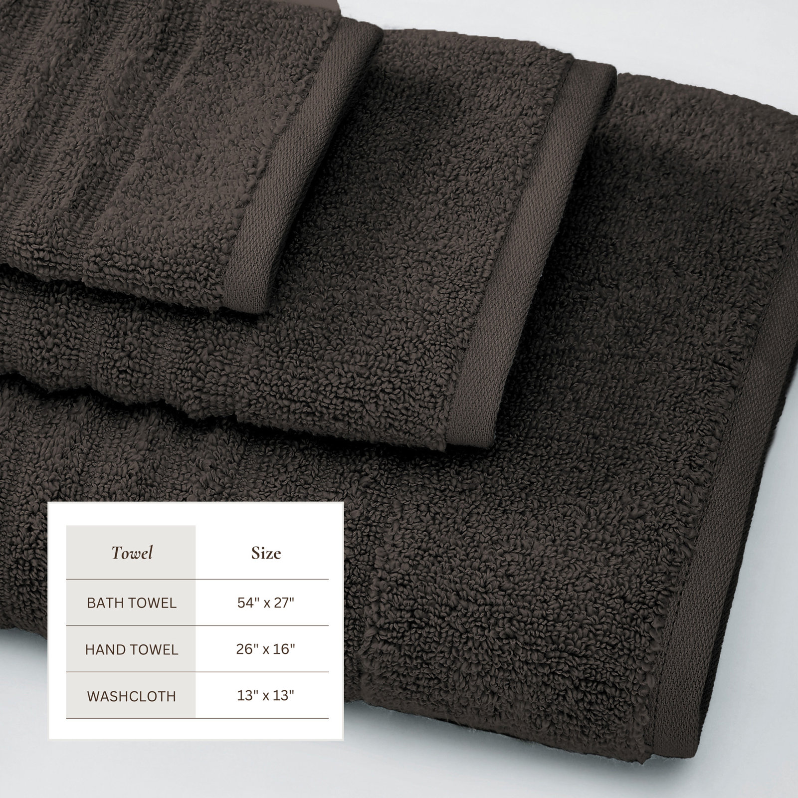 100% Zero-Twist Cotton Ribbed Hand Towels (Set of 6), Midnight Gray, 6 Piece Towel Set