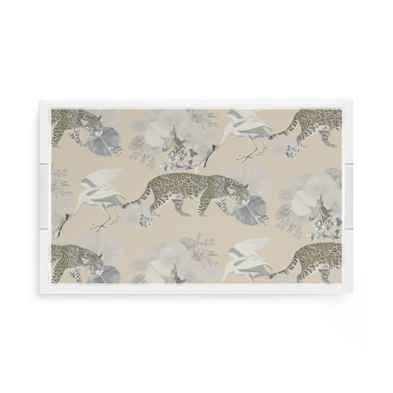 Plateau décoratif rectangulaire Leopard Walk, Crème, crème, L 17 po x P 10,5 po x H 2 po