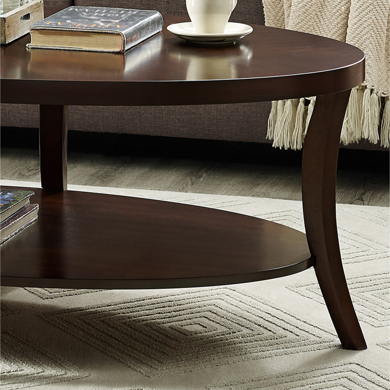 Perth Espresso Oval Coffee Table With Shelf, Table