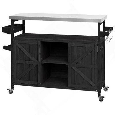 Farmhouse Outdoor Kitchen Island Rolling Bar Cart Storage Cabinet