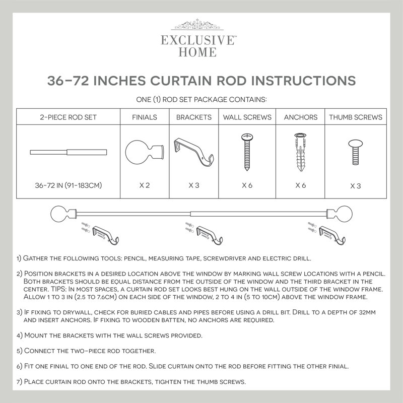 Tringle à rideaux simple réglable en fer 1 po Topper, 66 po à 120 po, Noir, noir, noir, noir