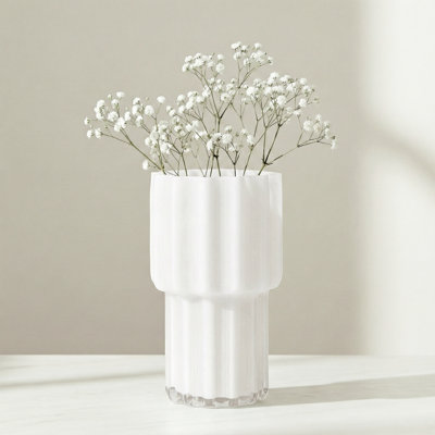  Vase en verre blanc nervuré 8 "pour décor floral Marais