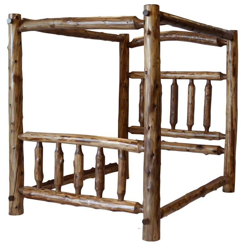 Fireside Lodge Cedar Log Canopy Bed - King - Vintage, King, Vintage Finish